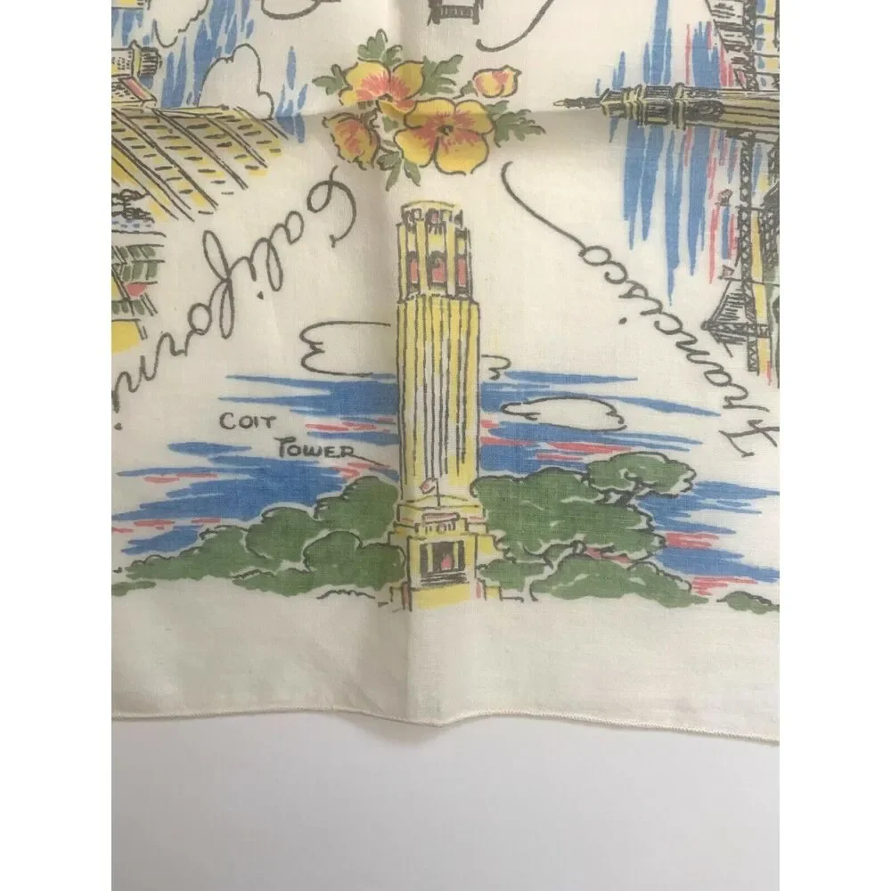 50s San Francisco Souvenir Handkerchief Cotton Golden Gate Bridge California Vtg